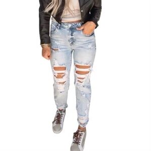 Risen 9 (29) High Rise Boyfriend Distressed Women’s Jeans Thigh Rub RDP5028